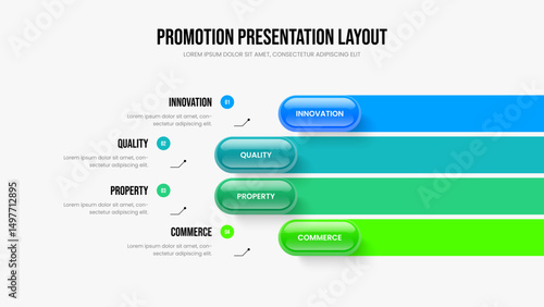 Advertising Plan Slide Design Vector Illustration. Creative Campaign Four Element Infographic Presentation Layout. Visual Planning 4 Option Diagram Frame Template.