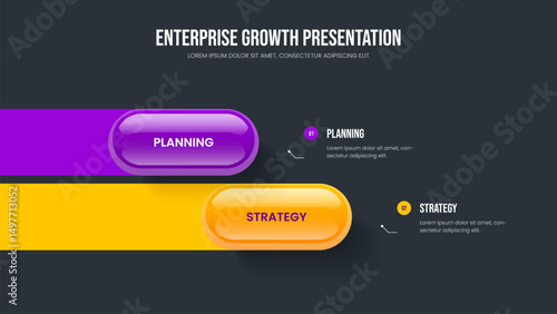 Visual Analysis Slide Layout Vector Illustration. Consulting Introduction 2 Step Infographic Frame Template. Corporate Overview Two Option Diagram Presentation Design.
