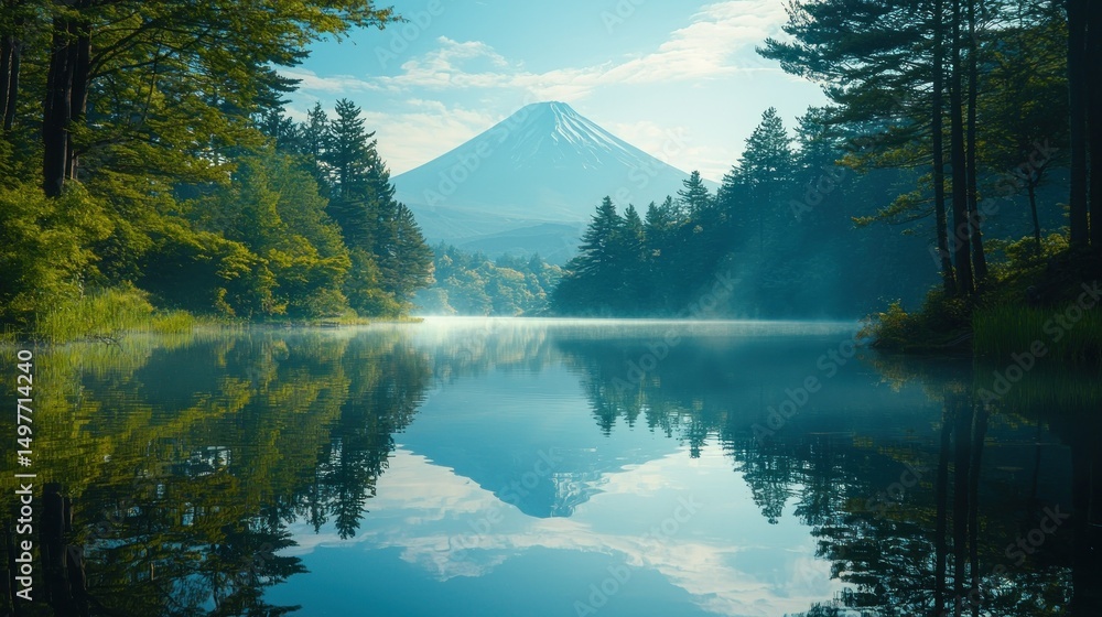 Naklejka premium Serene Mountain Lake Sunrise