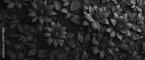 Intricate charcoal floral pattern, abstract botanical design, intricate, art deco