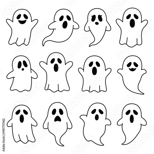 Adorable Halloween Ghosts Vector Bundle – Cute and Spooky Clipart Set