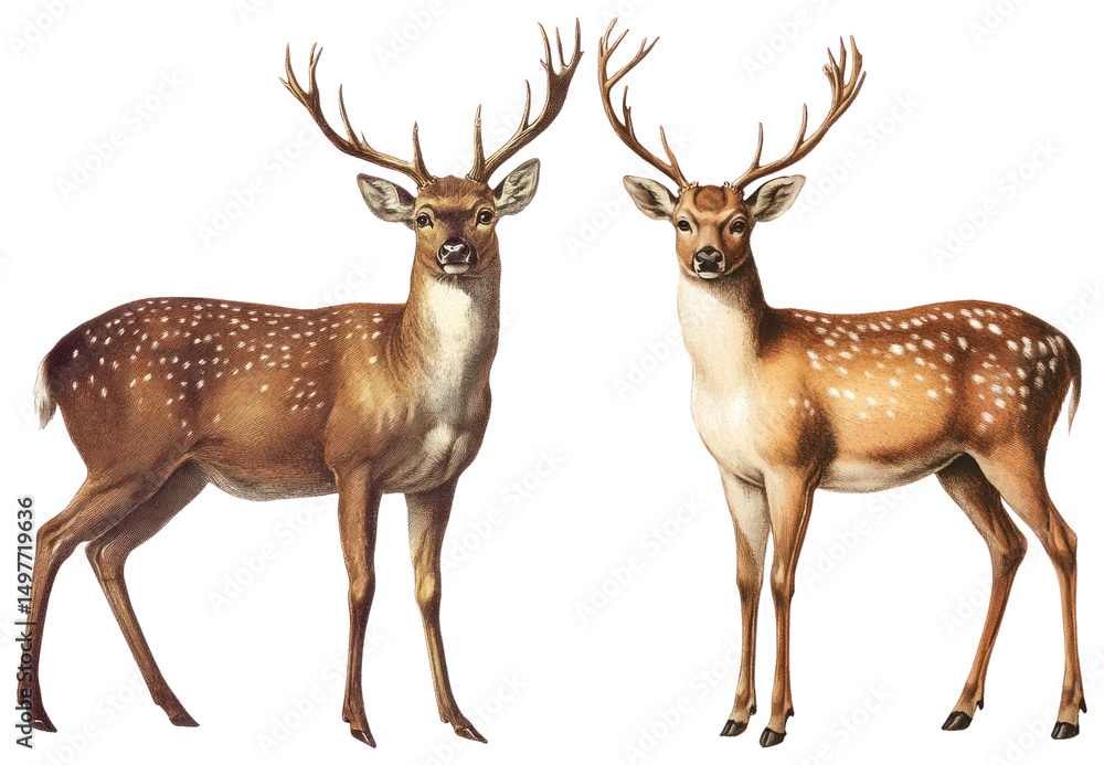 Obraz premium PNG Majestic deer with antlers, element set on transparent background