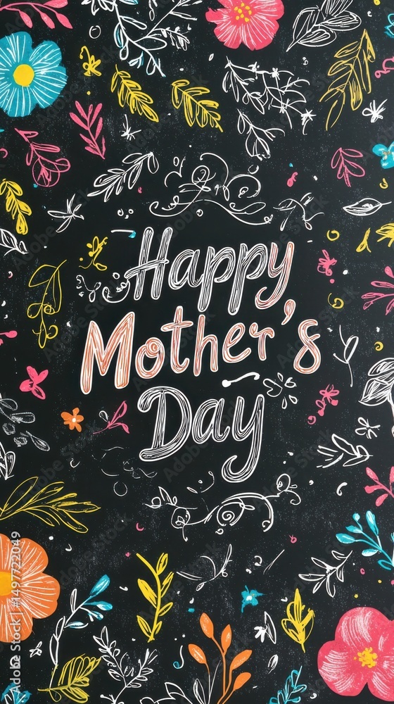 custom made wallpaper toronto digitalColorful chalkboard art expresses a Happy Mother's Day message with flowers and style.