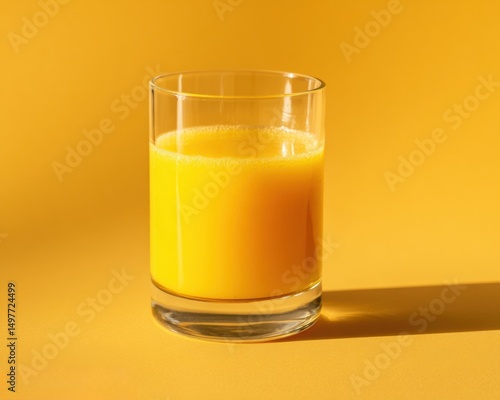 Centered glass of orange juice with pulp