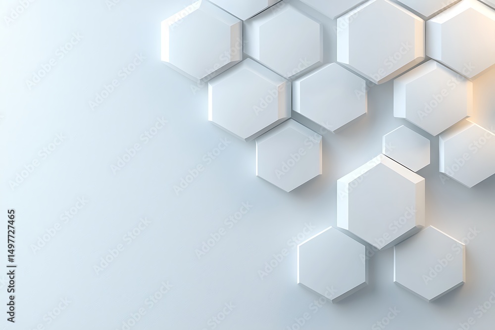 Modern hexagonal wall design with white geometric shapes Modern hexagonal wall design with white geometric shapes