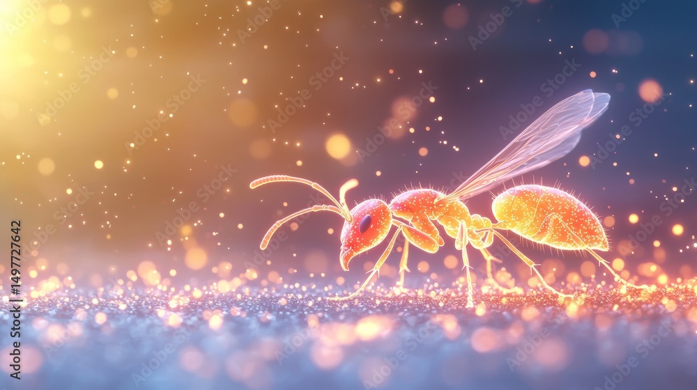 Obraz premium Glowing Fire Ant Queen Surrounded by Thousands of Sparkling Lights