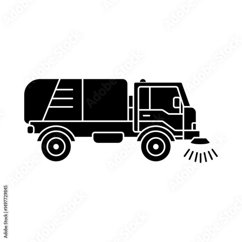 Vector illustration of a black silhouette of a street sweeper. Minimalistic look, good for interfaces, road signs, mobile apps and infographics.