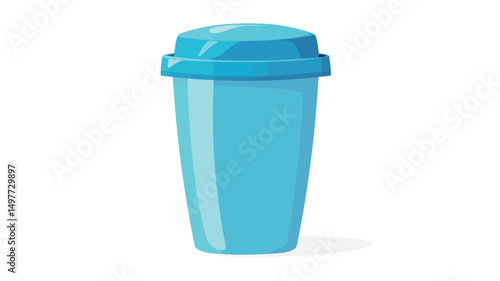 A digitally rendered image showcases a light blue disposable coffee cup with a matching blue lid. The cup is depicted against a stark white background.