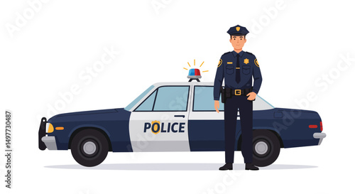 Police Officer Standing Next to Patrol Car