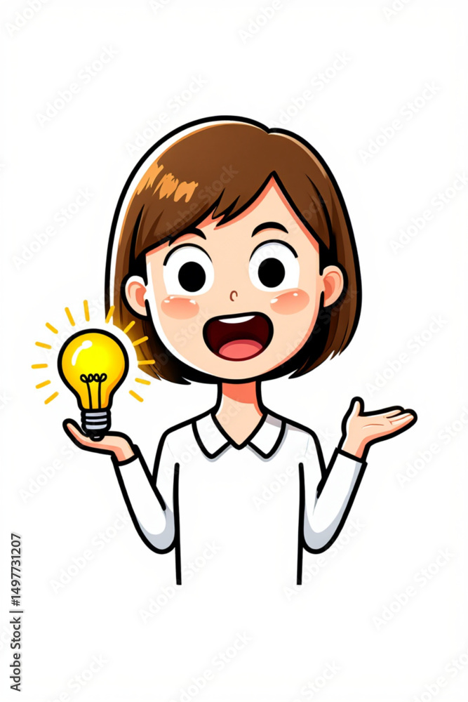 Excited Woman Having Brilliant Idea Holding Light Bulb Vector Illustration Excited Woman Having Brilliant Idea Holding Light Bulb Vector Illustration