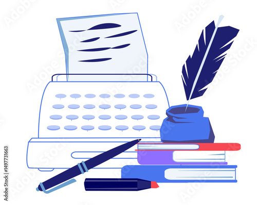 Banner design for Copywriting, social media marketing (SMM), and content creation for blog or media, vector illustration isolated on white. Creative writing and copywriting concept. Typewriter symbol.