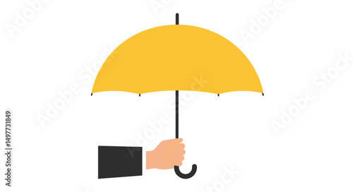 Hand Holding Open Yellow Umbrella on White Background