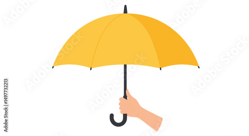 Hand Holding Open Yellow Umbrella on White Background