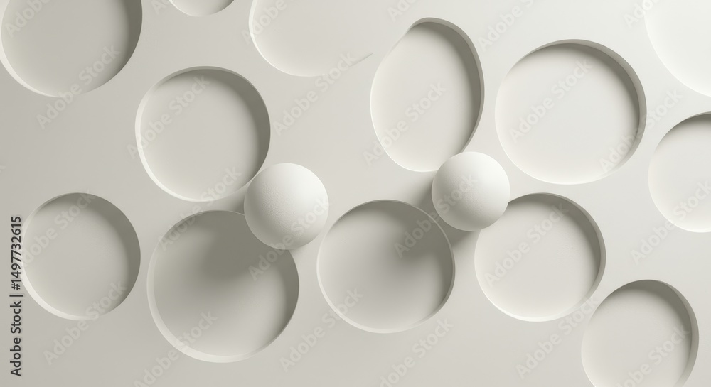 Abstract Geometric Pattern White Spheres in Circular Cutouts Abstract Geometric Pattern White Spheres in Circular Cutouts