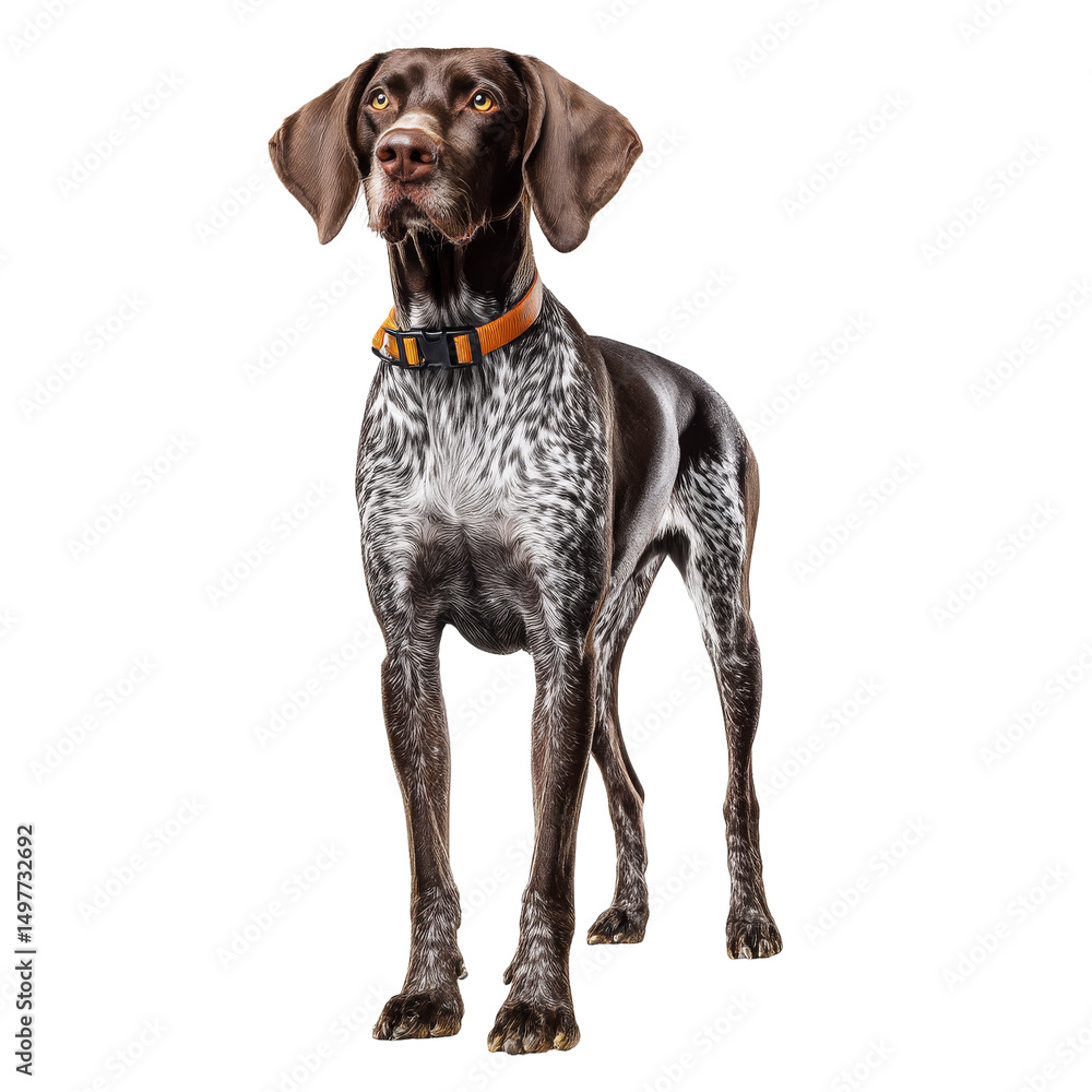 Energetic dog standing proudly, playful and alert hunting breed with distinctive spots, highlighting enthusiasm and loyalty. Isolated on white background or PNG Energetic dog standing proudly, playful and alert hunting breed with distinctive spots, highlighting enthusiasm and loyalty. Isolated on white background or PNG
