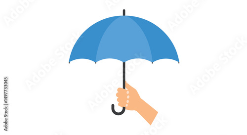 Hand Holding Open Blue Umbrella on White Background