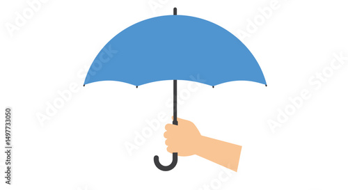 Hand Holding Open Blue Umbrella on White Background