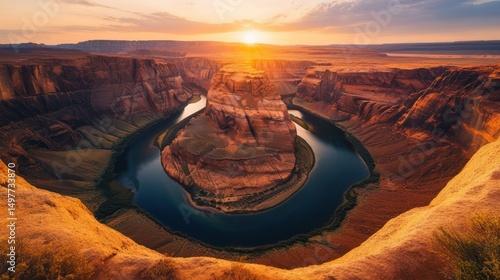 Stunning view of Horseshoe Bend at sunset. A beautiful landscape image.