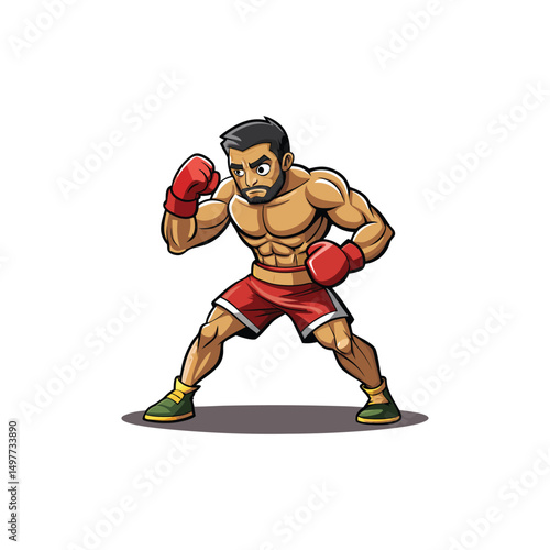 Boxer in Southpaw Fighting Stance  Vector Illustration Design on White Background