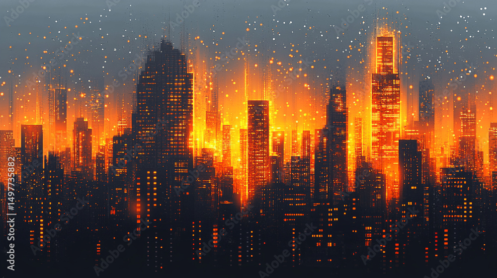 Fototapeta premium Fiery cityscape at night.