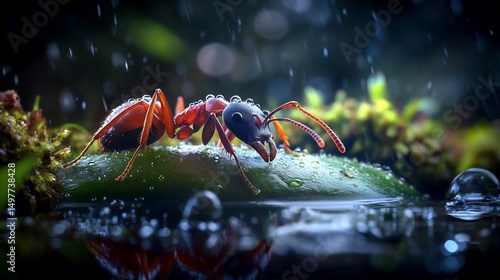Rain-Kissed Ant: A Macro Photography Masterpiece