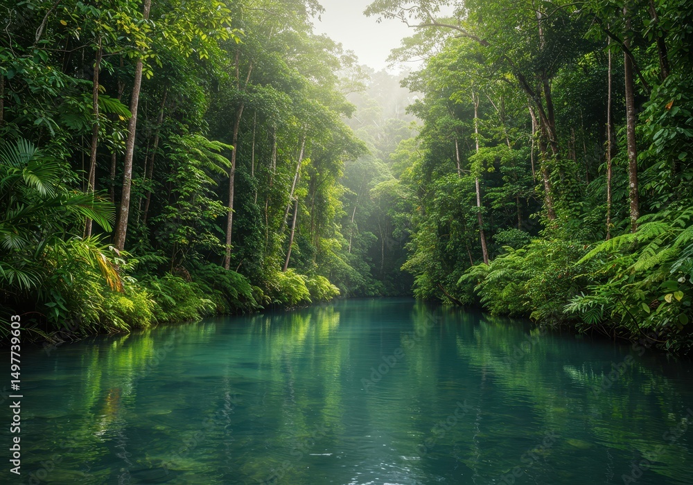 Serene River in Lush Tropical Rainforest Serene River in Lush Tropical Rainforest