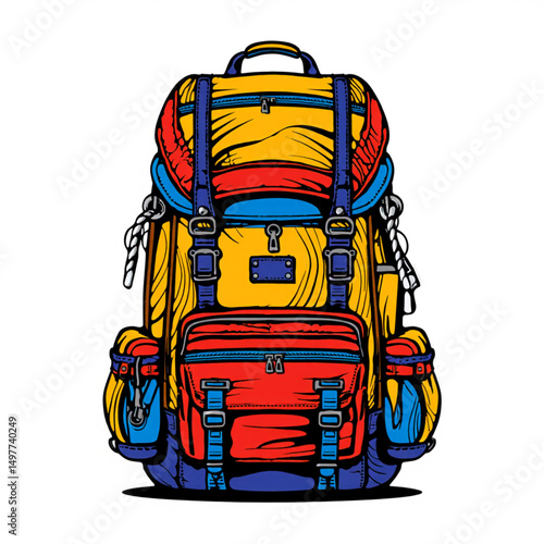 Colorful Hiker Backpack and Camping Luggage Vector Illustration