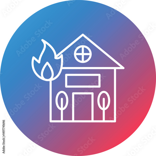 House Fire Line Gradient Circle Background Icon