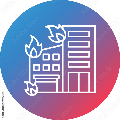 Building Fire Line Gradient Circle Background Icon