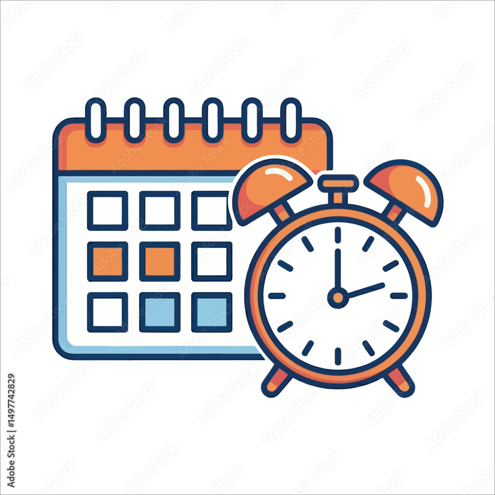 Schedule Meeting Icon, Modern Line Art Style, Calendar and Alarm Clock Illustration Schedule Meeting Icon, Modern Line Art Style, Calendar and Alarm Clock Illustration