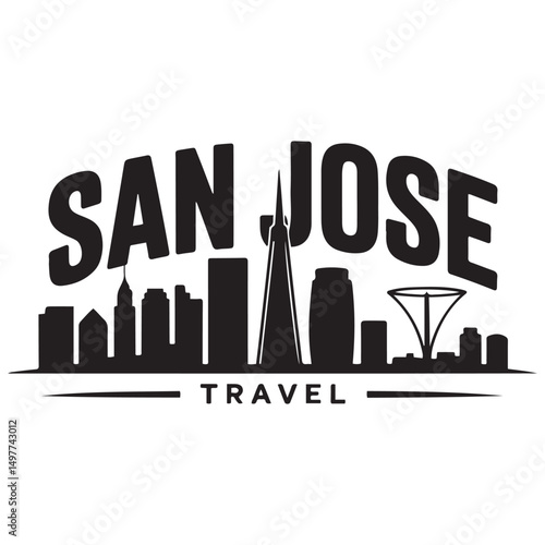 Vector San Jose skyline. Travel San Jose famous landmarks. Business and tourism concept for presentation, banner, web site. Vector black silhouette. with white background