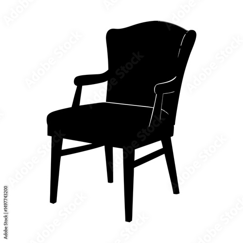 Silhouette of a classic armchair with armrests shown