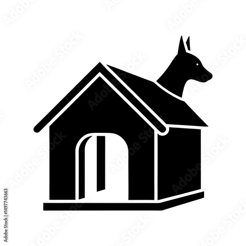 Dog in a doghouse with head sticking out of roof