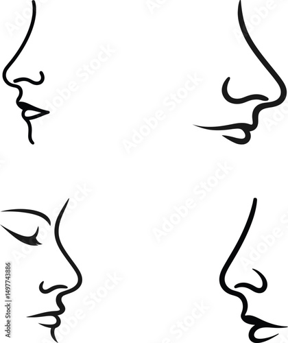 A minimalist black line drawing of a side profile of a nose