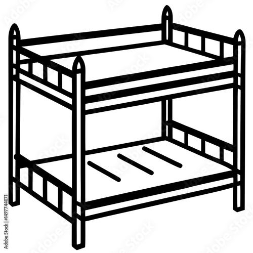 Fun Cartoon Bunk Bed Silhouette Vector on White Background