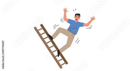Man Falling from Ladder in Garden - Safety Hazard Concept