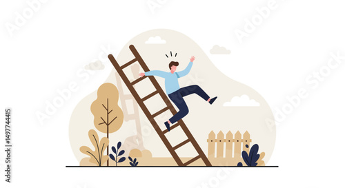 Man Falling from Ladder in Garden - Safety Hazard Concept