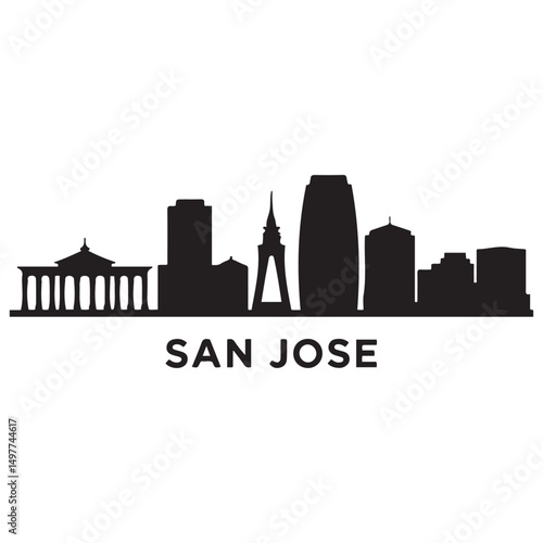 Vector San Jose skyline. Travel San Jose famous landmarks. Business and tourism concept for presentation, banner, web site. Vector black silhouette. with white background