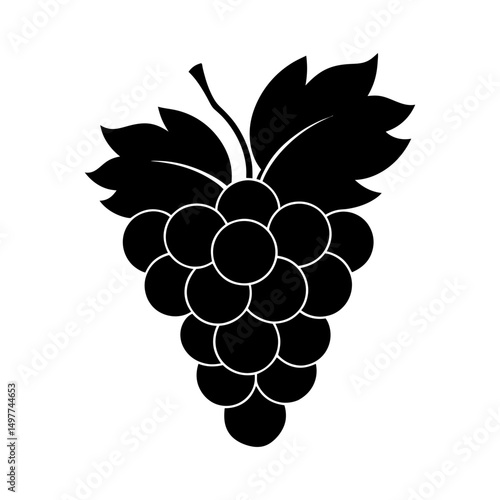 Illustration of a black grape bunch with two leaves