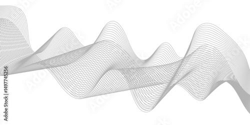 Abstract frequency sound wave lines and twisted curve lines background. Digital frequency track equalizer. Abstract wavy grey blend technology liens background.Banner design background. 
