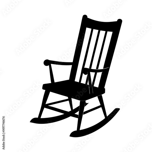 Silhouette of a wooden rocking chair on white background