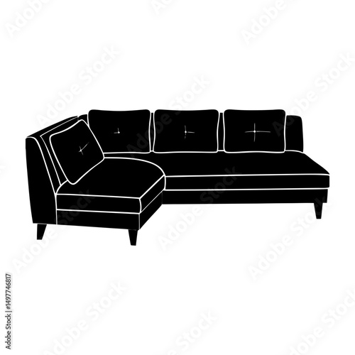 Silhouette of a sectional sofa with four cushions