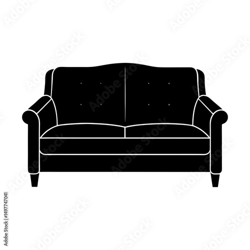 Illustration of a black upholstered two seat sofa