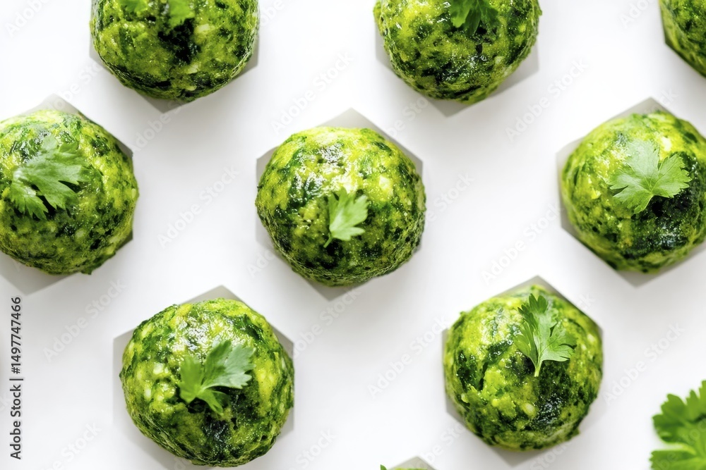 Fototapeta premium Fresh homemade green pesto balls with parsley and spinach