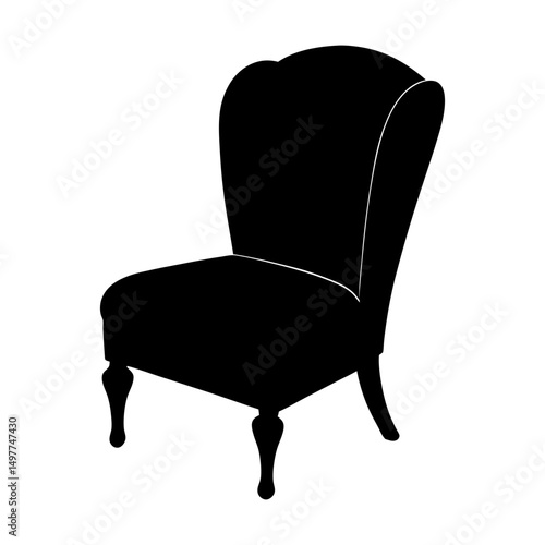 Illustration of a black upholstered antique chair