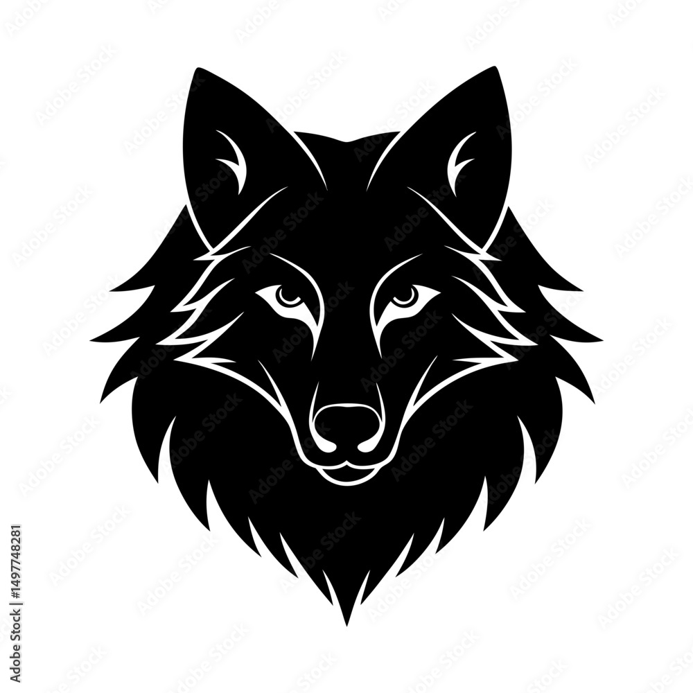 Detailed black and white wolf head vector graphic Detailed black and white wolf head vector graphic