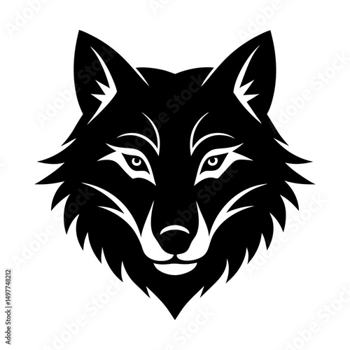Illustration of a black wolf head facing forward
