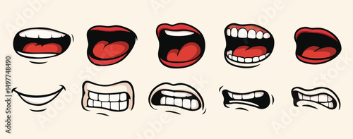 Cartoon mouth expression vector set comic style elements
