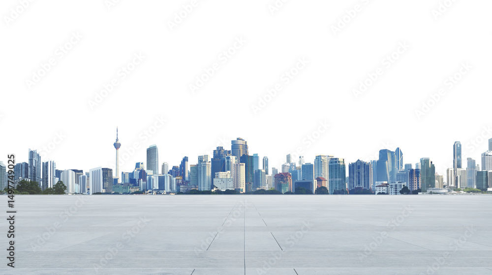 Naklejka premium Panoramic skyline of modern cityscape over empty concrete floor