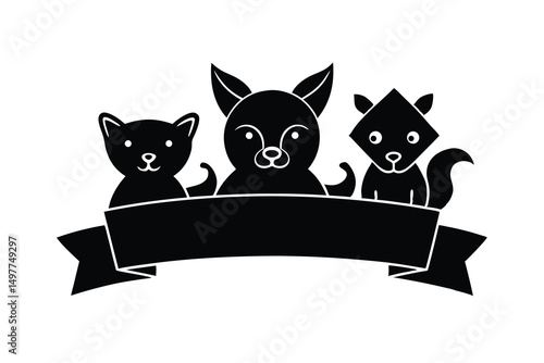 Adorable animal silhouettes fox cat squirrel banner design